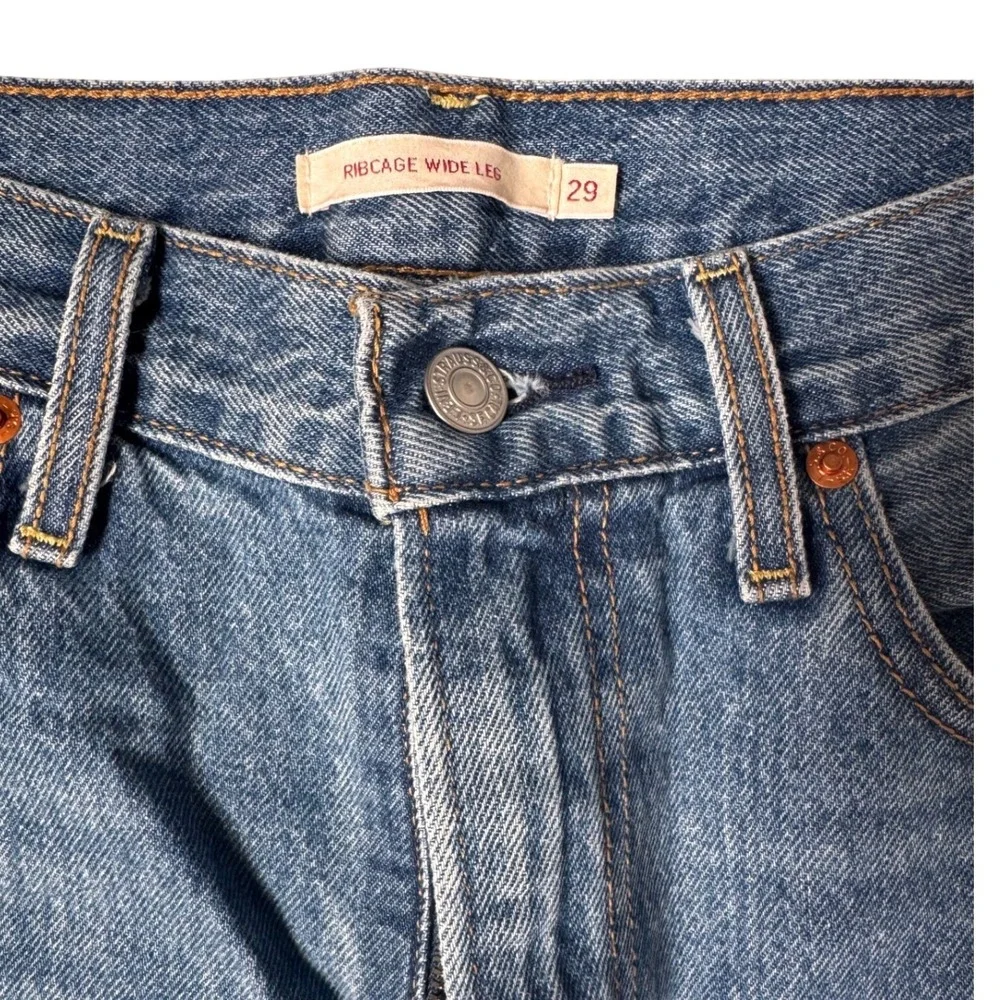 Levis Ribcage Wide Leg Jeans Womens 29 Medium Wash High Rise Blue Denim Pants - Picture 4 of 4